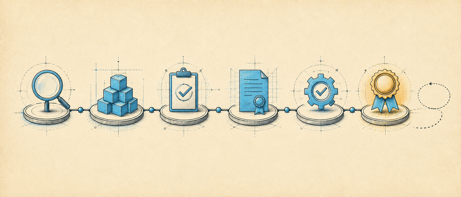 The ISO 27001 certification journey: a gap assessment, building the management system, an internal audit, then the Stage 1 and Stage 2 external audits, the certificate itself, and the annual surveillance audits that follow